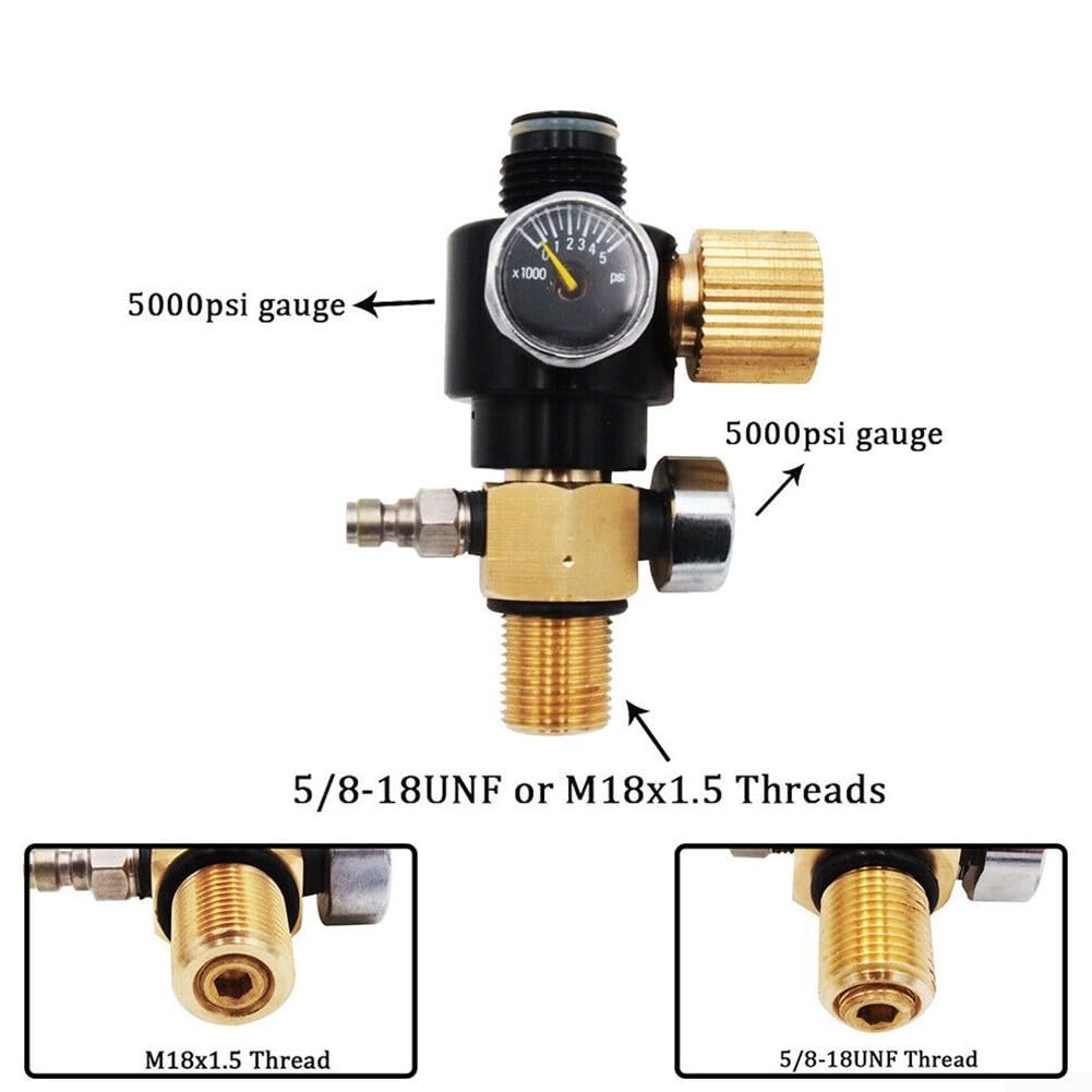 Regolatore di pressione per serbatoio d'aria HPA regolabile 0-2800 PSI, valvola con adattatore manometro, 5/8-18 UNF e filettatura M18x1.5 (18 con regolatore)