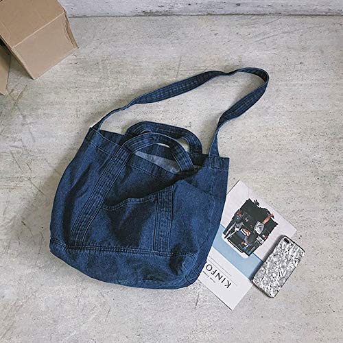 Proglam - Bolso Bandolera para Mujer (Tela Vaquera, Gran Capacidad), Navy-Blue, Large
