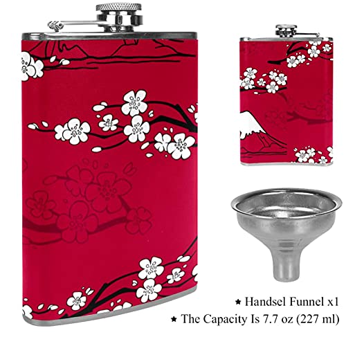 Liquor Hip Flask Japanese Mountain Flagon 8 Ounce Stainless Steel Pocket Drinking Flask Whiskey Flask With Funnel For Men And Women Festival Gift 3.6X6In #TOP2