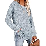 Linarun Langarmshirt Damen Rundhals langem Ärmel mit geteiltem Oberteil Beliebten Basic Tops Bekleidung