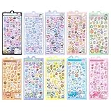 ぷくぷくシール 10枚セット ぷっくり立体 かわいい ごほうびシール 大容量 子供向け スマホケースデコ 手帳DIY ギフト 贈り物 ラメ 光沢 剥がしやすい (10)