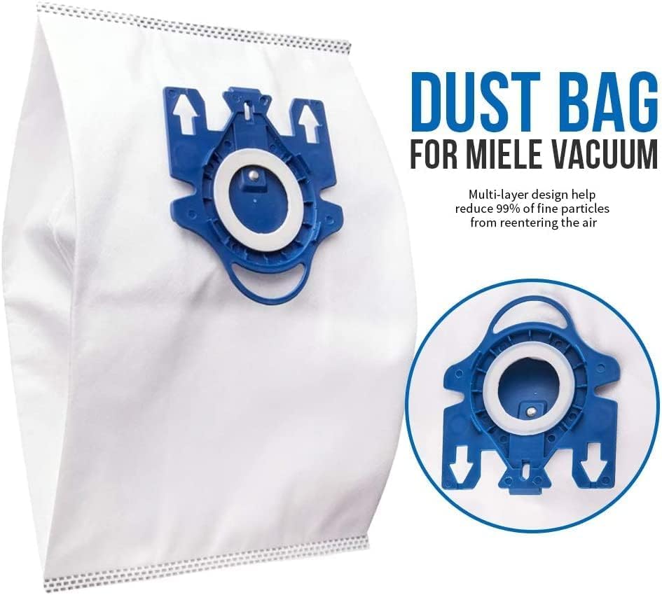 Compatible With Miele 10123210 Dust Bag, Type GN, 8 Bags & 2 Filters, White