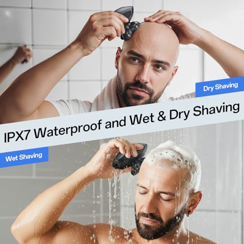Image of Electric Razor for Men, Head & Body Hair Shaver for Men, Cordless Rechargeable Wet /Dry Bald Head & Groin Waterproof Razor with Rotary Blades,Clippers, Beard Trimmer,Nose Trimmer, Brush (Gray)