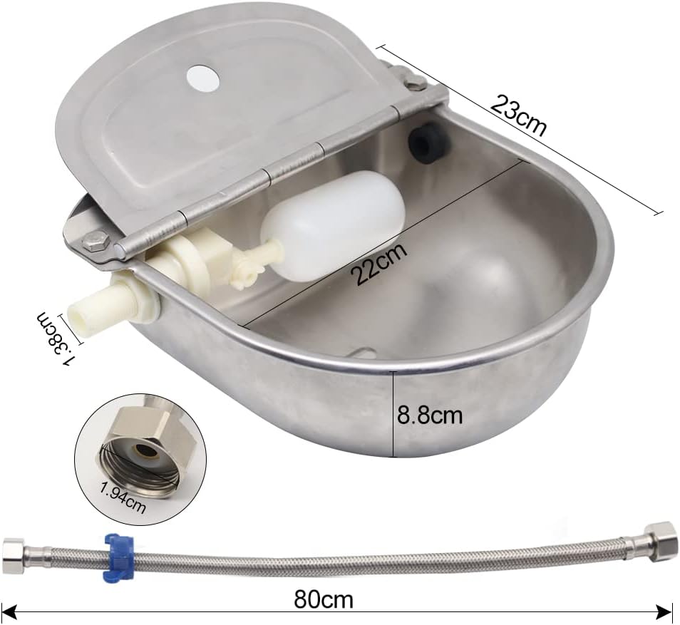 Automatic Water Feeder Trough Bowl with Pipe for Cattle Horse Goat Sheep Dog Animals Stainless Pet Livestock Tool