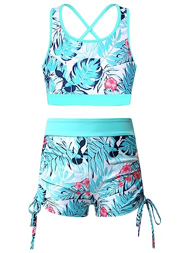 Kids Girls Piece Tankini Set Crop Top with Shorts Swimsuit