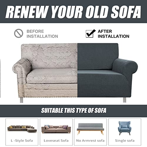 HEYOMART Stretch Sofabezug 1 Stück Sofahusse Spandex Jacquard Elastische Couchbezug mit Anti-Rutsch-Schaumstoffe (L-förmiges Ecksofa erfordert Zwei) - 3 Seater, Grau