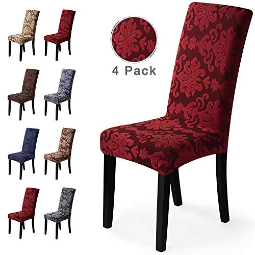 Fundas para sillas 4 Piezas Funda de Silla Comedor Stretch Cubiertas para sillas Extraíble Lavable Cubierta de Asiento Fundas sillas Duradera Modern Boda Decor Restaurante(4 Piezas,Jacquard-Rojo)
