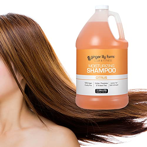 Ginger Lily Farms Club & Fitness Moisturizing Shampoo For All Hair Types, 100% Vegan & Cruelty-Free, Citrus Scent, 1 Gallon (128 Fl Oz) Refill #TOP5