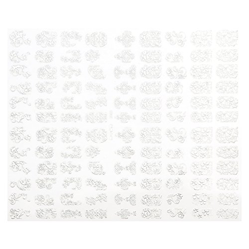 Frcolor 108 Stück Nagel Kunst Sticker 3D Blume Nagelsticker Nail Art DIY Dekoration Aufkleber (Silber)