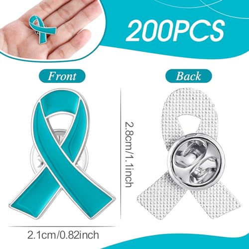 Image of Sasylvia 200 Pieces Teal Ribbon Awareness Lapel Pins Bulk Ovarian Cervical Cancer Awareness Ptsd Sexual Assault Addiction Recovery Scleroderma Thyroid Cancer Jewelry Pin Badge Brooch