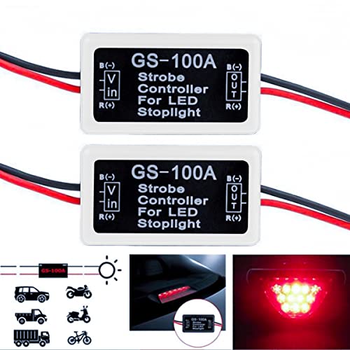 Moioee Car Flash Strobe Controller, 2Pcs Brake Light Flasher Module, 12-30V Led Brake Flasher Stop Light, Abs Auto Flash Module Flash Strobe Controller For Motorcycles Trucks Tail Stop Light (White) #TOP3
