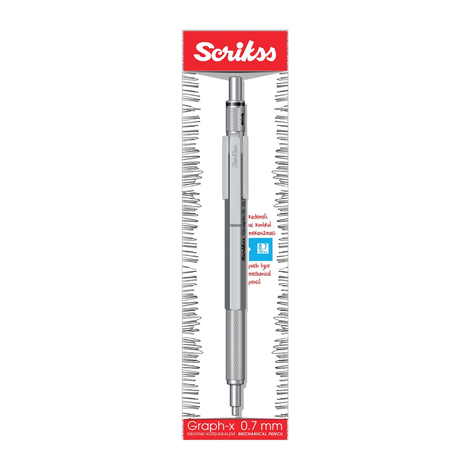 Ołówek mechaniczny siedmiokąt regulowany 0,7 mm ołówek cienki srebrny Graph-x