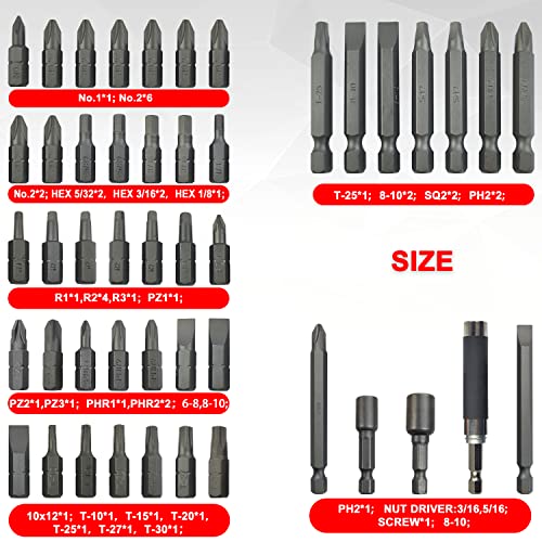 Image of YIYITOOLS Screwdriver Bit Set 48 Piece, Impact Driver Bit Set for Drills and Drivers, Assorted Steel Drill Bits in Storage Case for Wood Metal Cement Drilling and Screwdriving,YY2020052