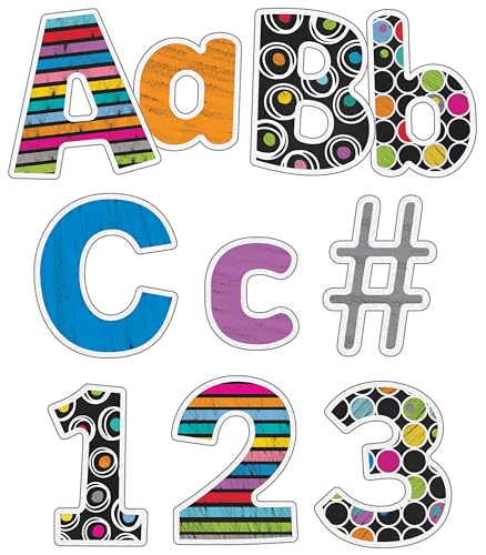 Image of Carson Dellosa 219-Piece 4 Inch Colorful Chalkboard Cutout Letters for Bulletin Boards, Numbers, Punctuation & Symbols, Multi-Pattern Bulletin Board Letters, Classroom Letters for Bulletin Board