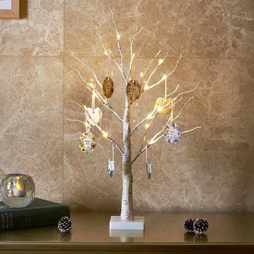 Eambrite Mini White Easter Tree Christmas Cards Display Tree Tabletop Decorations Battery Operated LED Twig Tree for Party Wedding Christmas Special Celebration (60cm)