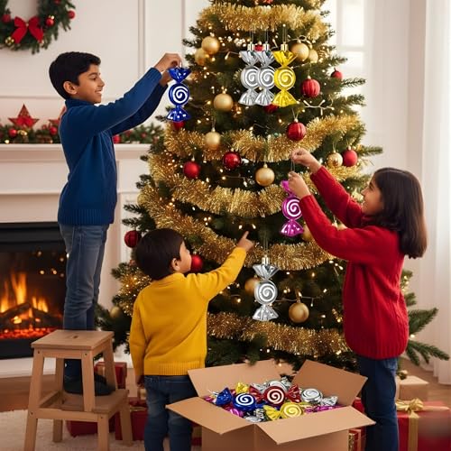 Image of Crackles Christmas Candy Hanging Ornaments (Set of 6) | Multicolor Decorative Candies for Christmas Tree & Home Decor | Festive Hanging Decoration for Party & Celebration