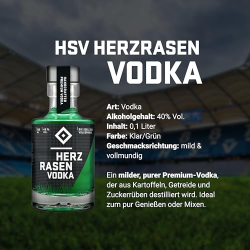 HERZRASEN HSV Geschenk Trilogie Set 3x 100 ml Gin Vodka Kümmel Hamburger Alkohol Geschenkset mit echtem Volksparkstadion Rasen - Premium Geschenke Box