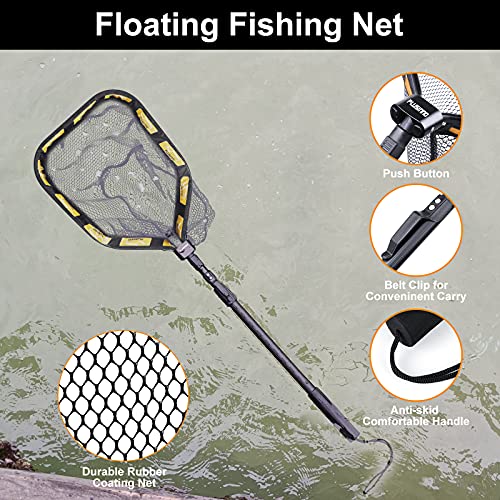 Plusinno Floating Fishing Net For Steelhead, Salmon, Fly, Kayak, Catfish, Bass, Trout Fishing, Rubber Coated Landing Net For Easy Catch & Release, Compact & Foldable For Easy Transportation & Storage #TOP1