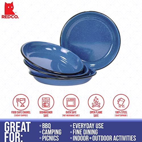 Red Co. Speckled Blue Enamelware Camping Plate Set #TOP26