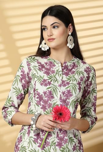 Image of Pistaa's Women's Cotton Regular Fit A Line Floral Print A-Line Regular Kurta