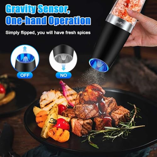 Electric Salt and Pepper Grinder Set, Automatic Salt Shakers, Pepper Mills for Spices and Seasoning | Refillable, Battery Operated, Cordless, Adjustable Coarseness | Salt and Pepper Shakers