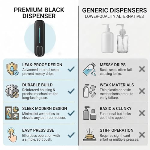 Image of Wall Mounted Soap Dispenser | Liquid Hand Wash Dispenser for Bathroom & Kitchen | Manual Soap Pump | Kitchen Sink & Wash Basin Soap Dispenser Black