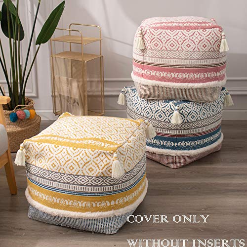image for blue page Boho Tufted Decorative Unstuffed Pouf - Farmhouse Casual Ott