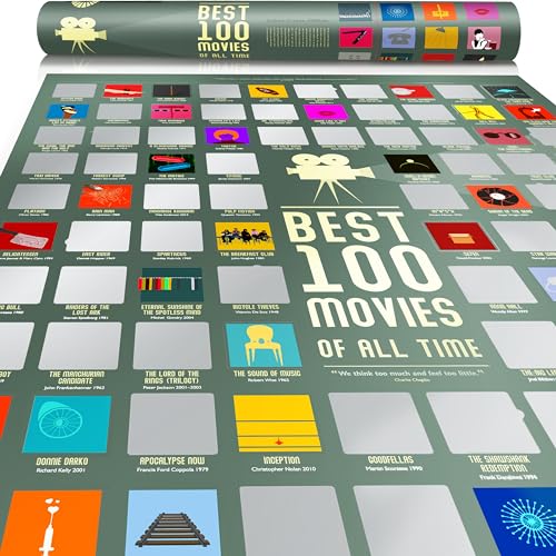 100 Best Movies Scratch Off Poster by Travel Revealer - Best Films of All Time Bucket List Movie...