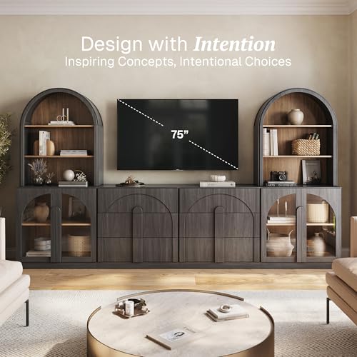 Image of BELLEZE Bijou 126 inch Wall Unit 6-Piece Modular TV Stand - Ebony