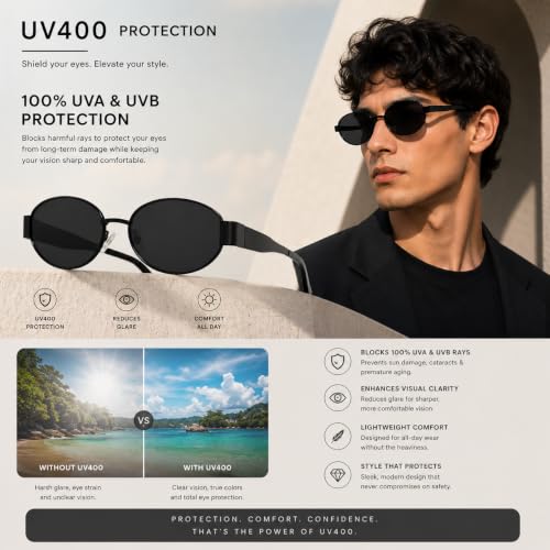 Image of FAVELA Retro Oval Sunglasses for Women & Men | Trendy Metal Sun Glasses Classic Shades | UV400 Protection Retro Oval Sunglasses Vintage Style.