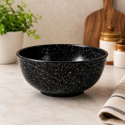 Image of Melvio By Malti Black Granite 6 Piece Bowl | Melamine Dinnerware Set, Premium Dinner Set Crockery Plates Bowls Tableware for Home Dining Kitchen
