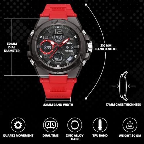 Image of V2A Styrke 5110 Analog Digital Watch for Men | Hybrid Multi Display Dial | Alarm Stopwatch Day Date 12 /24 Hr | TPU Strap | 30M Water Resistant