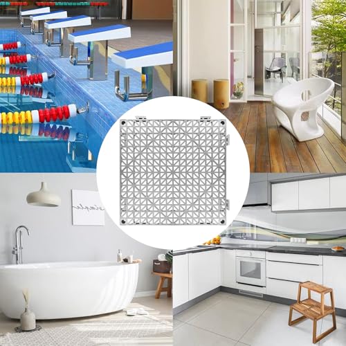 Image of ToLanbbt Modular Interlocking Cushion 24P 11.8 inch x 11.8 inch Interlocking Rubber Floor Drain Holes Non-Slip Splicing Drainage Mats for Deck, Shower, Kitchen, Drain Pool, Sauna Bath, Indoor Outdoor (Grey)
