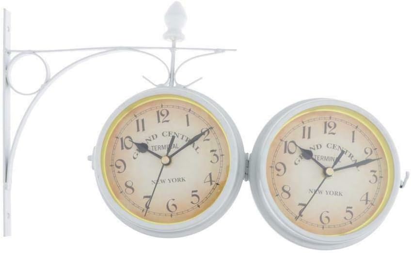 Clocks Outdoor Bracket Garden Station Wall Clock Double Sided Clock-White
