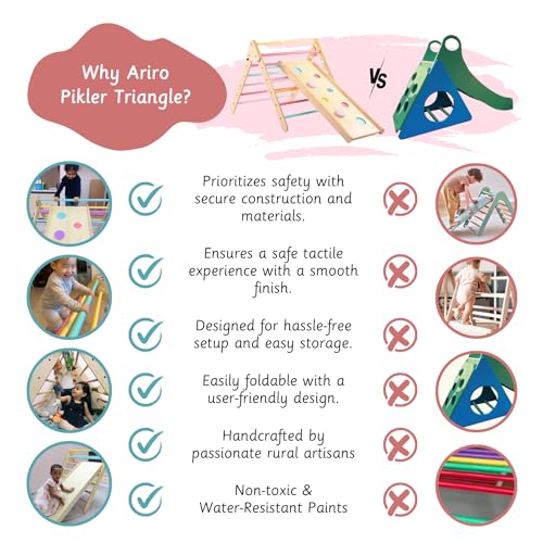 Image of Ariro Pikler Triangle Climbing Frame with Two Sided Ramp | Adjustable Frame with Slide and Climber Ramp for Baby Boys and Girls | for 1yr to 3yr Toddlers | Holds Upto 40kg (Multicolor)