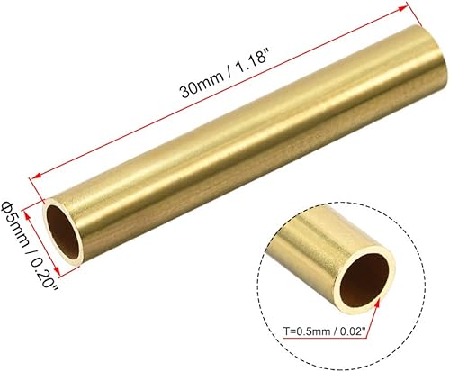 Miniatura 3 de uxcell Tubo redondo de latón, 0.197 in de diámetro exterior 0.020 in de grosor de pared 1.181 in de longitud, tubo sin costuras para manualidades de