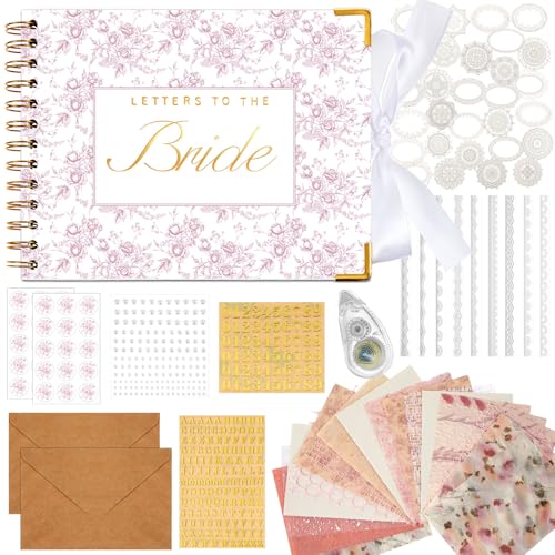 Humyoun Wedding Guest Book Letters to The Bride Scrapbook Wedding Memory Book Bridal DIY Blank Paper Scrapbook Photo Album Guest Sign with Pearl Stickers(8.5 x 7 Inch Floral Pink)
