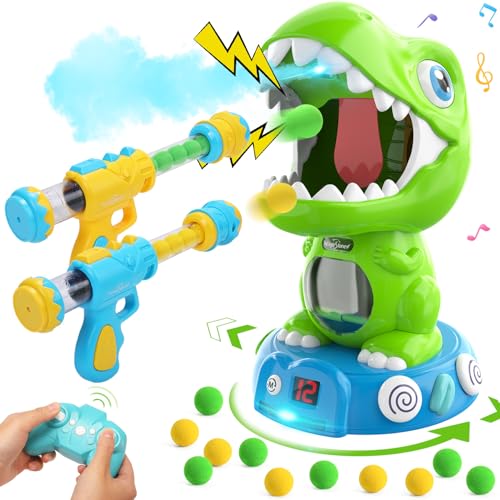 Image of EagleStone Remote Control Movable Shooting Dinosaur Toy for Kids with Spray | Electronic Dino Shooting Game with 2 Air Pump Guns, Auto Scoring, Light & Sounds,Party Favors,Toys for Boys& Girls