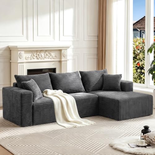 Image of 93 inch Boneless Couch, Modular Sectional Sofa for Living Room - Grey