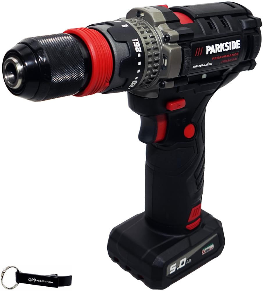 HEADNMORE® Bundle – PARKSIDE PERFORMANCE® 12 V akumulatorowa wiertarko-wkrętarka PPBSSA 12 w zestawie akumulator 5 Ah / ładowarka 6 A + breloczek do kluczy