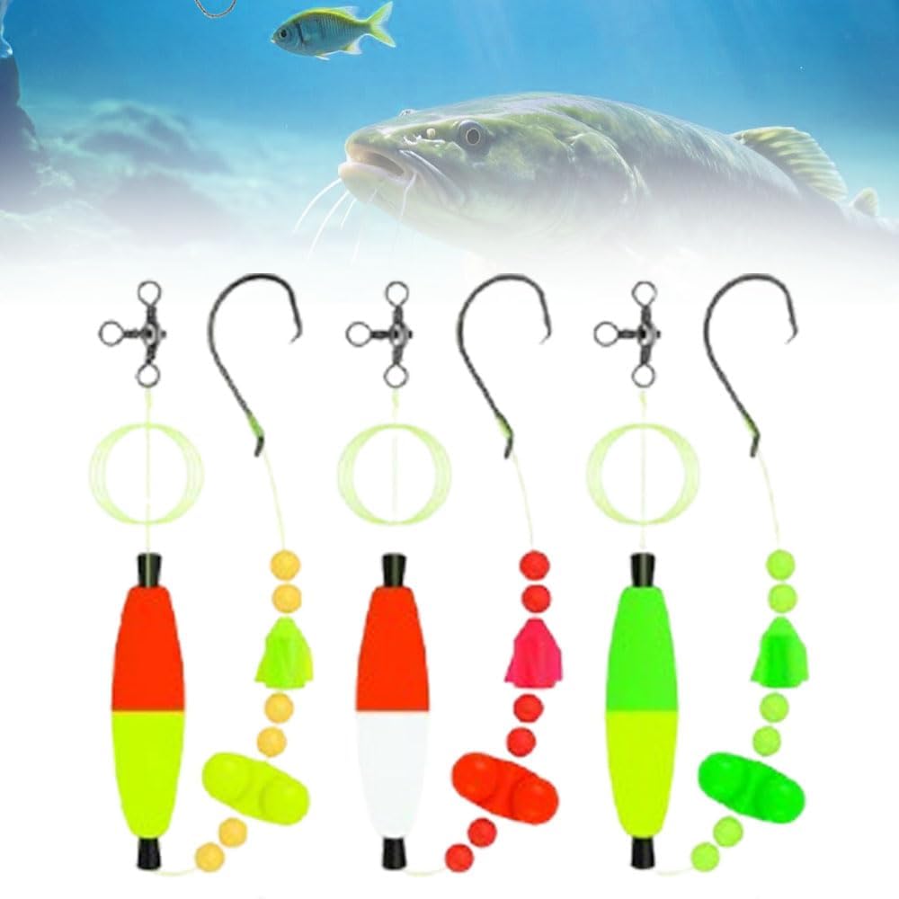 Catfish Fishing Set, 2025 Upgrade Catfish Fishing Rigs Ready Kit, Double Rattle Beads and Double Hook Rig, Catfishs Float Rigs Catfishing Tackle Fishing Bait Rigs