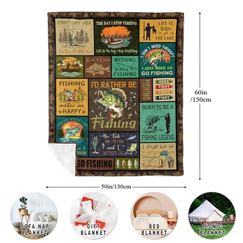 JUCIPAY Fishing Gifts for Men/Women, Fishing Blanket 60"x50", Cool Funny Fishing Gifts for Teen Boys, Fish Themed Blanket