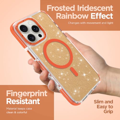 Image of Magnetic Case for iPhone 16 Pro Max [Compatible with Magsafe] [Bling Glitter Fluorescent Design] [1 Screen Protector] Slim Translucent Matte Case for iPhone 16 Pro Max 6.9 inch 2024, Orange