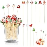 BORISCA 200 Piezas Palillos Navidad para Aperitivos, 12 CM Palillo para Brochetas de Frutas 10 Estilos Palitos de Cocktail Natal Brochetas Navidad para Aperitivos Cóctel Frutas Sándwich Barbacoa (A)