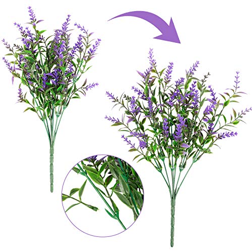 Hatoku 9 Bundles Artificial Fall Flowers Outdoor Fake Lavender Uv Resistant Plants Faux Plastic Purple Flowers For Halloween Home Window Box Indoor Outdoor Decor #TOP2
