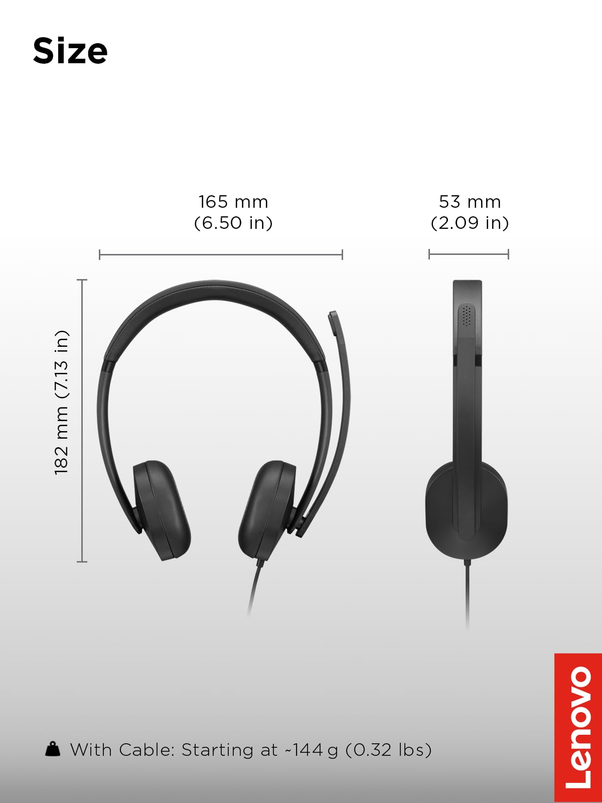 Lenovo Wired VoIP Headset 5000 per Teams, cuffie cablate USB-C con adattatore USB-A, AI noise reduction via LADM, microfono boom reversibile, plug & play