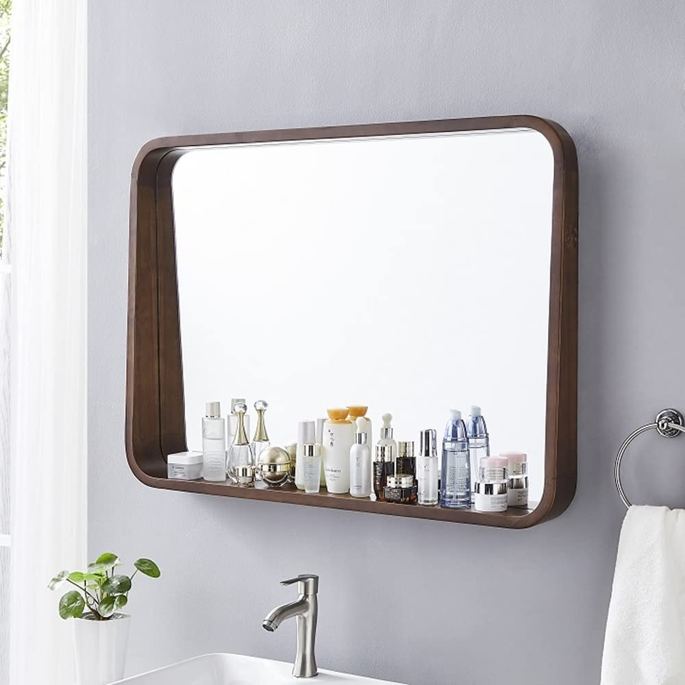 Drewniane lustro łazienkowe z lustrem montowanym na ścianie do przechowywania Kwadratowe lustro do makijażu Czarna ramka Lustro Home Decor Lustro do sypialni