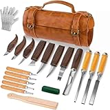 KACBFEE All-in-One Holzschnitzset für Erwachsene, professionelles Schnitzmesser- und Werkzeugset mit Messern aus Kohlenstoffstahl, ergonomischen Griffen, Lindenholzblöcken