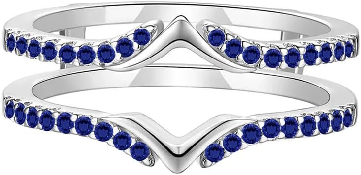 Blue Sapphire V Shaped Enhancer Guard For Women, 14K Gold Finish September Birthstone Blue Sapphire Wrap Ring, Anniversary Band