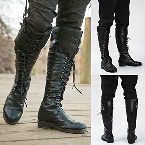 Bnjghcug Bottes De Chevalier Rétro pour Hommes Bottes Longues Western sous Le Genou Bottes De Cowboy en Similicuir Vintage Bottes Longues Classiques Chaussures De GN Cosplay,43 Cover